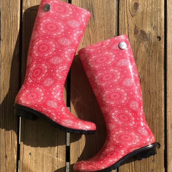 Pink Ugg Shaye Bandana Rain Boots Sz 6 - Picture 4 of 6